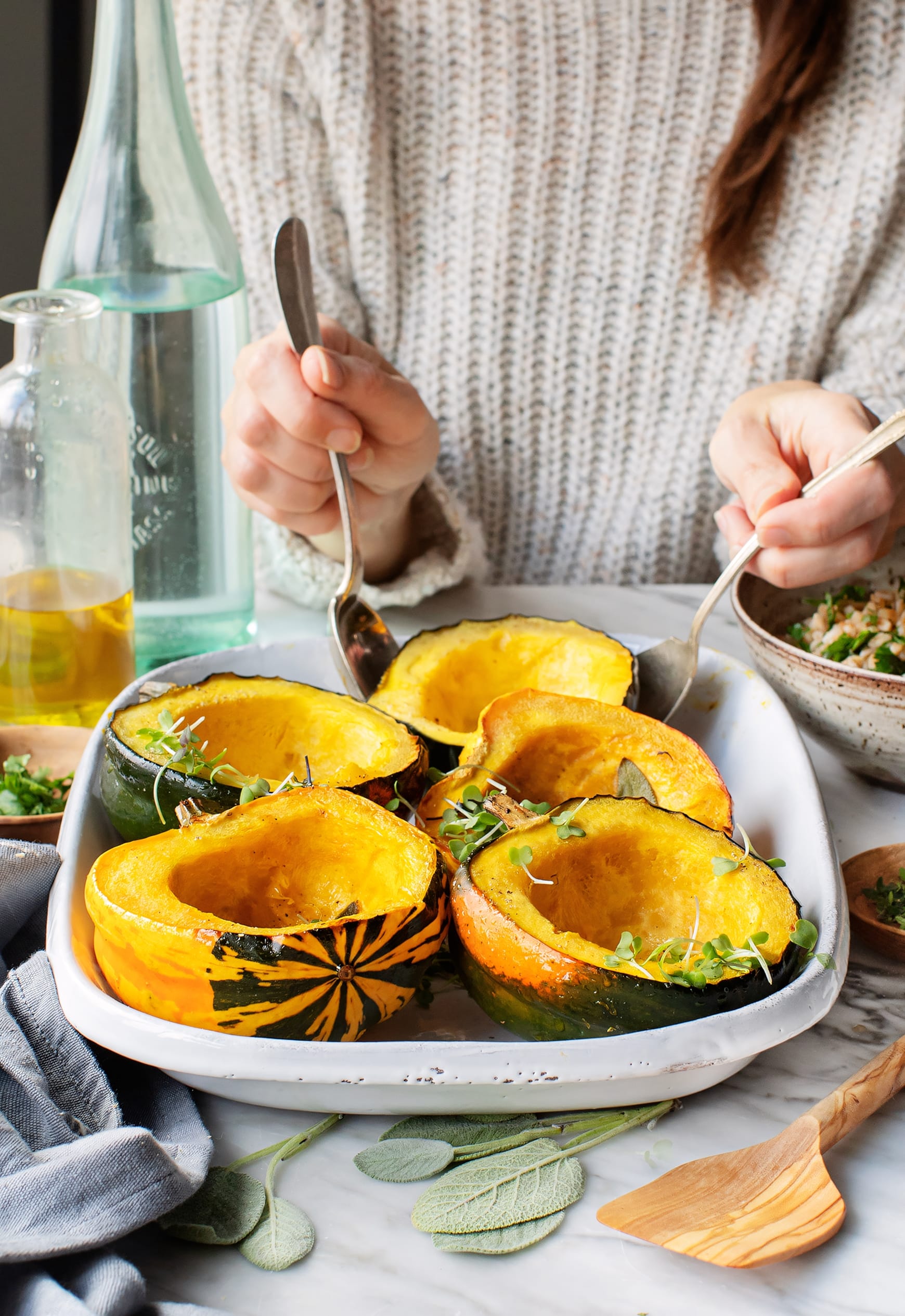 Oven-roasted acorn squash — a sweet, local side for Thanksgiving.